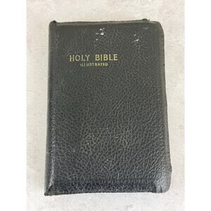 KJV Holy Bible Illustrated ZIP UP Leather Gold CROSS World Publishing - Vintage